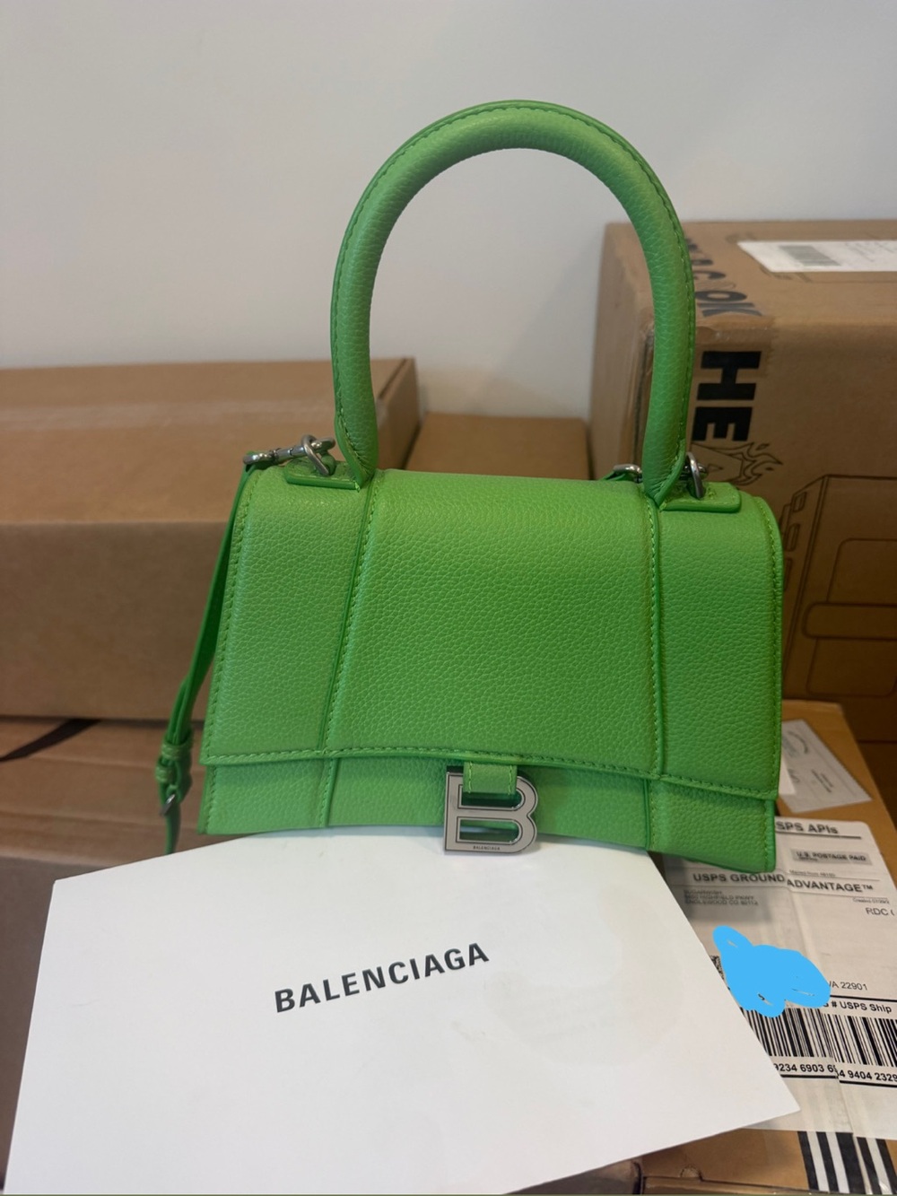 Balenciaga Small Top-Handle Bag in Bright Green with Silver B Clasp